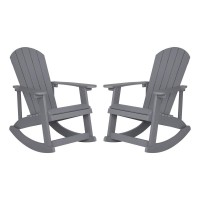 Savannah AllWeather Poly Resin Wood Adirondack Rocking Chair with Rust Resistant Stainless Steel Hardware in Gray Set of 2