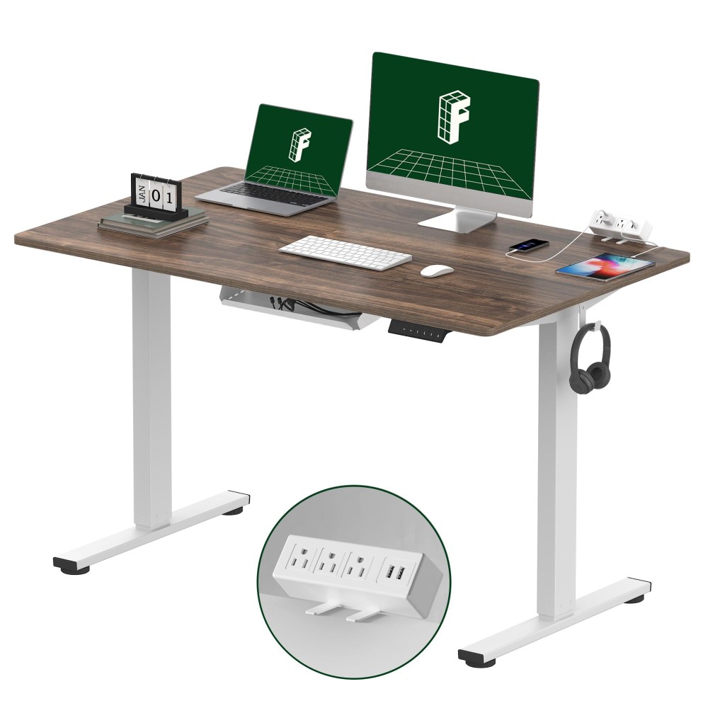 Flexispot En2 Wholepiece Standing Desk With Clamp Power Strip 48 X 30 Electric Stand Up Height Adjustable Desk With Cable Mana