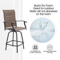 Phi Villa Outoor Swivel Bar Stools With Armrest And Backrest, Patio High Top Bar Height Stool Chairs With Brown Padded Textilene Fabric, Set Of 6