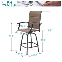 Phi Villa Outoor Swivel Bar Stools With Armrest And Backrest, Patio High Top Bar Height Stool Chairs With Brown Padded Textilene Fabric, Set Of 6