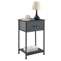 Somdot Nightstand, Bedside Table End Table For Bedroom Nursery Living Room - Removable Fabric Drawer, Open Storage Shelf, Sturdy Steel Frame, Durable Wood Top - Charcoal Grey/Dark Walnut