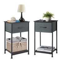 Somdot Nightstands Set Of 2, Bedside Table End Table For Bedroom Nursery Living Room - Removable Fabric Drawer, Open Storage Shelf, Sturdy Steel Frame, Durable Wood Top - Charcoal Grey/Dark Walnut