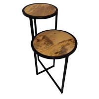 DunaWest Two Tier Round Wooden Side Table with Metal Frame, Brown and Brass(D0102HPTS3V.)