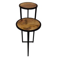DunaWest Two Tier Round Wooden Side Table with Metal Frame, Brown and Brass(D0102HPTS3V.)