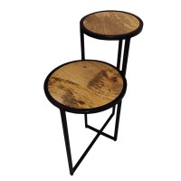 DunaWest Two Tier Round Wooden Side Table with Metal Frame, Brown and Brass(D0102HPTS3V.)