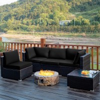 Dortala 5 Pieces Patio Furniture Set, Outdoor Rattan L-Shaped Corner Sofa Set With Cushions, Coffee Table, Patio Sectional Conversation Set For Backyard Porch Garden Poolside, Black