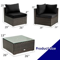 Dortala 5 Pieces Patio Furniture Set, Outdoor Rattan L-Shaped Corner Sofa Set With Cushions, Coffee Table, Patio Sectional Conversation Set For Backyard Porch Garden Poolside, Black