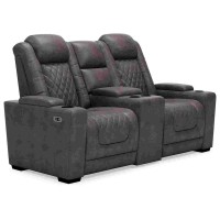 Power Reclining Loveseat with Console and Adjustable headrest, Gray