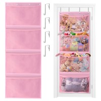 Stuffed Animal Storage,Over The Door Organizer Storage For Storage Plush Toys,Baby Supplies And Other Soft Sundries,Breathable Hanging Large Capacity Toy Storage Pockets For Kids Room Bathroom (Pink)