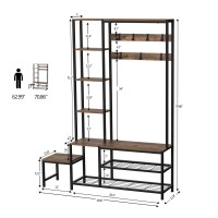 Espelism Hall Tree With Shoe Storage Bench, Coat Rack With 7 Hooks,Interchangeable 4 Tier Side Storage Shelves, Small Cute Side Bench,Industrial 5-In-1 Entryway Coat Rack For Hallway Mudroom Bedroom