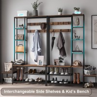 Espelism Hall Tree With Shoe Storage Bench, Coat Rack With 7 Hooks,Interchangeable 4 Tier Side Storage Shelves, Small Cute Side Bench,Industrial 5-In-1 Entryway Coat Rack For Hallway Mudroom Bedroom