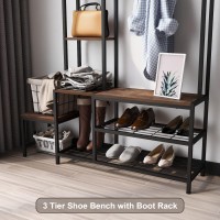 Espelism Hall Tree With Shoe Storage Bench, Coat Rack With 7 Hooks,Interchangeable 4 Tier Side Storage Shelves, Small Cute Side Bench,Industrial 5-In-1 Entryway Coat Rack For Hallway Mudroom Bedroom