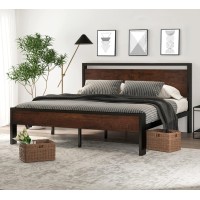 Sha Cerlin 14 Inch King Size Metal Platform Bed Frame With Wooden Headboard And Footboard, Mattress Foundation, No Box Spring Needed, Large Under Bed Storage, Mahogany