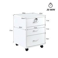 Ofcasa Mobile File Cabinet With 3 Drawers Lockable Office Rolling Cabinet With Wheels White Industrial Wood Storage Filing Cabinet For Home Office 40 X 40 X 55Cm
