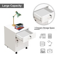 Ofcasa Mobile File Cabinet With 1 Drawer 1 Door Cabinet Lockable Office Rolling Cabinet With Wheels White Industrial Wood Storage Filing Cabinet For Home Office 40 X 40 X 55Cm