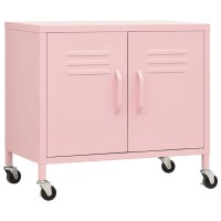 Vidaxl Pink Steel Storage Cabinet With Adjustable Shelf And Wheels - Mobile Organizer For Office, Living Room, Bedroom