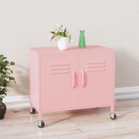 Vidaxl Pink Steel Storage Cabinet With Adjustable Shelf And Wheels - Mobile Organizer For Office, Living Room, Bedroom