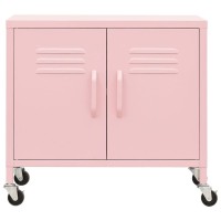 Vidaxl Pink Steel Storage Cabinet With Adjustable Shelf And Wheels - Mobile Organizer For Office, Living Room, Bedroom