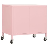 Vidaxl Pink Steel Storage Cabinet With Adjustable Shelf And Wheels - Mobile Organizer For Office, Living Room, Bedroom