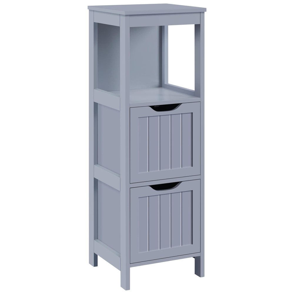 Yaheetech Wooden Storage Cabinet Floor Cabinet With 2 Drawers For Bathroom, Multifunctional Side Organizer Rack Stand Table, 35 In H, Grey