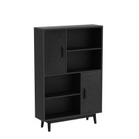 Giantex Storage Cabinet With Legs, Floor Cabinet With Doors, Shelves, Anti-Tipping Device, 4-Tier Bookshelf For Books & Photos, Tall Cupboard In Bedroom, Living Room, Kitchen Buffet Sideboard (Black)