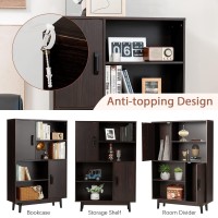 Giantex Storage Cabinet With Legs, Floor Cabinet With Doors, Shelves, Anti-Tipping Device, 4-Tier Bookshelf For Books & Photos, Tall Cupboard In Bedroom, Living Room, Kitchen Buffet Sideboard (Brown)