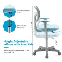 Costzon Kids Desk Chair, Children Study Computer Chair With Adjustable Height, Lumbar Support, Smooth Casters, Swivel Mesh Seat, Ergonomic Kids Task Chair For 3-10, Home, School, Office (Blue)