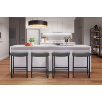 Maison Arts Grey Bar Stools Set Of 4 Counter Height 24 Inches Saddle Stools For Kitchen Counter Backless Modern Barstools Upholstered Faux Leather Stools Farmhouse Island Chairs, Grey, 4Pcs