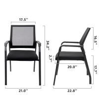 Klasika Desk Chair No Wheels, Arm Chair With Ergonomic Lumbar Support And Thickened Seats Cushion, Waiting Room Chairs For Office School Church Guest Reception, 2 Pack Black