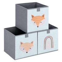 Navaris Kids Storage Cubes (Set Of 3) - Storage Boxes 11X11X11 With Animal Designs - Children'S Cube Bins Fabric Organizer Bin - Green Fox