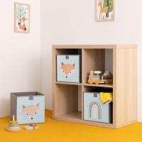 Navaris Kids Storage Cubes (Set Of 3) - Storage Boxes 11X11X11 With Animal Designs - Children'S Cube Bins Fabric Organizer Bin - Green Fox