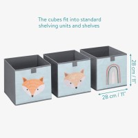 Navaris Kids Storage Cubes (Set Of 3) - Storage Boxes 11X11X11 With Animal Designs - Children'S Cube Bins Fabric Organizer Bin - Green Fox