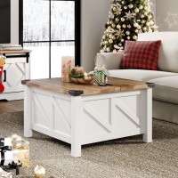 Wampat Modern Farmhouse Coffee Table, Square Wood Center Table With Gas Struts Lift-Top For Extra Large Hidden Storage, Metal Bracket Corner, Z-Shaped, White