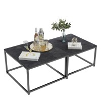 Wisfor Nesting Tables Set Of 2, Nesting Black Coffee Table Set For Living Room With Sintered Stone Tabletop And Metal Frame, Black