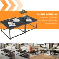 Wisfor Nesting Tables Set Of 2, Nesting Black Coffee Table Set For Living Room With Sintered Stone Tabletop And Metal Frame, Black