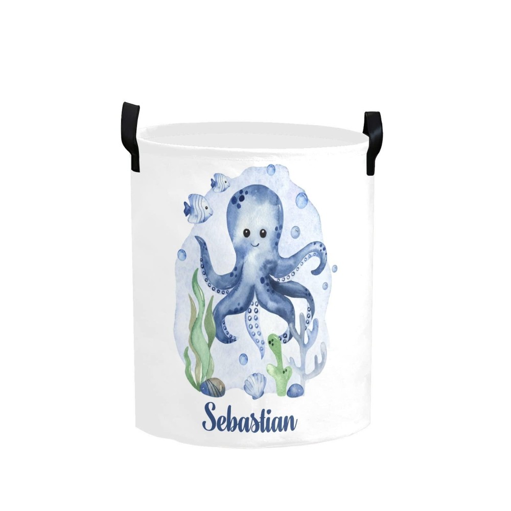 Personalized Laundry Basket Hamper,Octopus,Collapsible Storage Baskets With Handles For Kids Room,Clothes, Nursery Decor