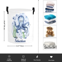 Personalized Laundry Basket Hamper,Octopus,Collapsible Storage Baskets With Handles For Kids Room,Clothes, Nursery Decor