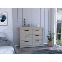 DEPOT ESHOP Galena Six Drawer Double Dresser Four Legs Countertop Metal HardwareLight Grey For Bedroom