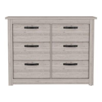 DEPOT ESHOP Galena Six Drawer Double Dresser Four Legs Countertop Metal HardwareLight Grey For Bedroom