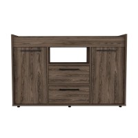 DEPOT ESHOP Hart Sideboard TwoDoor Cabinet One Open Shelf Two Drawers CountertopDark Walnut For Living Room