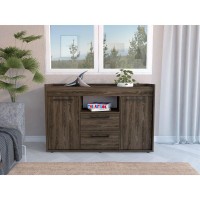 DEPOT ESHOP Hart Sideboard TwoDoor Cabinet One Open Shelf Two Drawers CountertopDark Walnut For Living Room