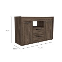 DEPOT ESHOP Hart Sideboard TwoDoor Cabinet One Open Shelf Two Drawers CountertopDark Walnut For Living Room