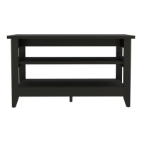 DEPOT ESHOP Mason Storage Bench Two Open Shelves Four Legs CountertopBlack For Living Room