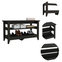 DEPOT ESHOP Mason Storage Bench Two Open Shelves Four Legs CountertopBlack For Living Room