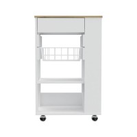 DEPOT ESHOP Rosemont Kitchen Cart Two Open Shelves Rack Four Caster Wheels One DrawerWhiteLight Oak For Kitchen