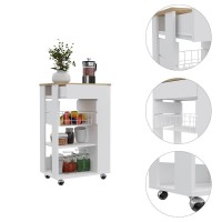 DEPOT ESHOP Rosemont Kitchen Cart Two Open Shelves Rack Four Caster Wheels One DrawerWhiteLight Oak For Kitchen