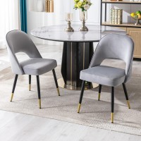 Wahson Velvet Dining Chairs Set Of 2 Side Chairs Kitchen Corner Chairs With Metal Legs, Modern Leisure Chairs For Dining Room/Living Room, Grey