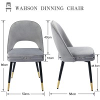 Wahson Velvet Dining Chairs Set Of 2 Side Chairs Kitchen Corner Chairs With Metal Legs, Modern Leisure Chairs For Dining Room/Living Room, Grey