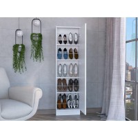 DEPOT ESHOP Charlotte Xl Shoe Rack Five Internal Shelves Mirror OneDoor CabinetWhite For Bedroom