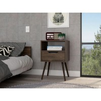 DEPOT ESHOP Emma Nightstand Countertop Four Legs One Open Shelf One DrawerDark Walnut For Bedroom